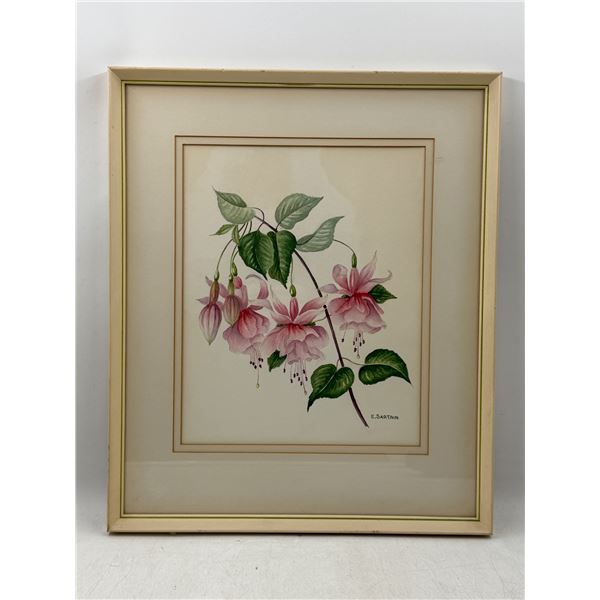 Framed Original Fuschia Watercolor Painting by E. Sartain