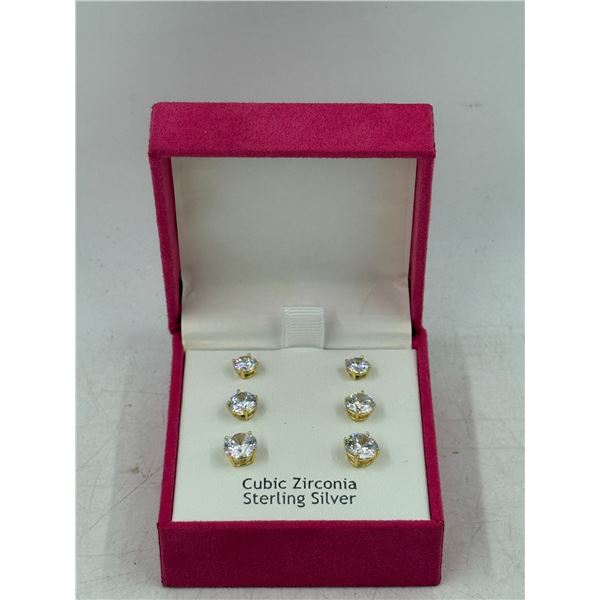 3 Pairs of Sterling Silver Cubic Zirconia Earrings