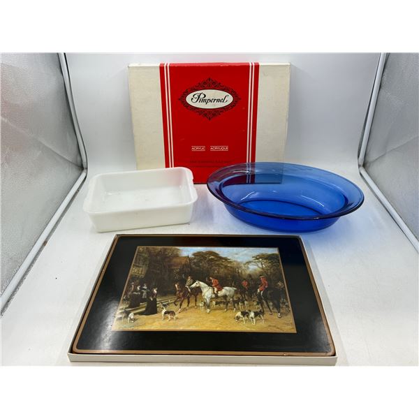 VTG Kitchen Lot w/ Cobalt Blue Bowl made in USA, Placemats, & More