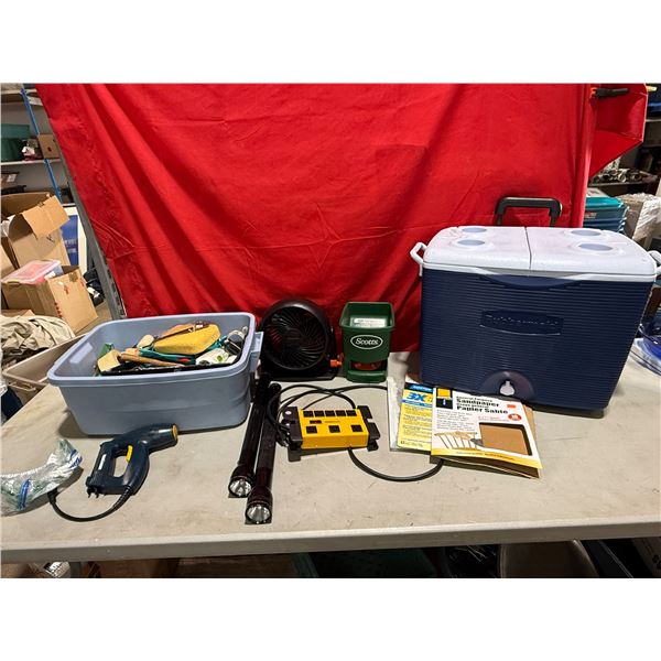 Variety Lot w/ Rubbermaid Cooler, Mastercraft Power Bar, Painting Supplies, & More