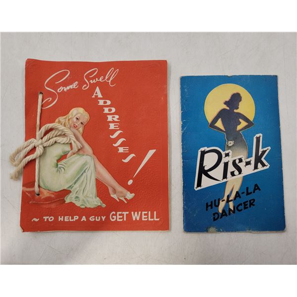 VTG Pin-Up Girl Get Well Card/Fake Address Book & Ris-K Hawaiian Shimmy Dancer
