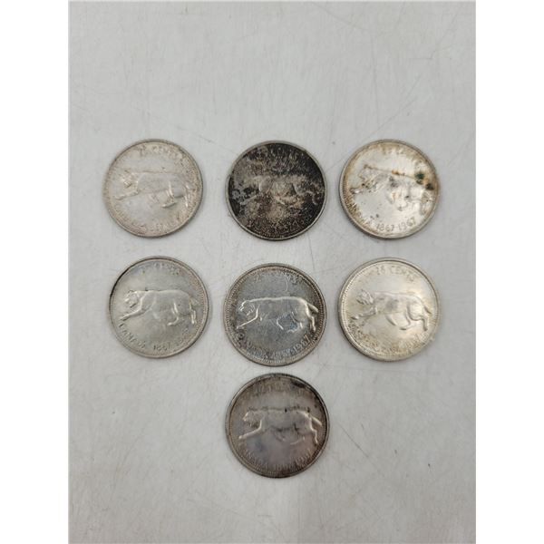 Lot of Canadian Centennial Bobcat Silver Quarters
