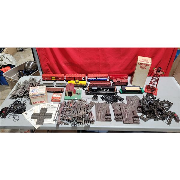 Model Railroad Lot w/ Rotary Beacon, Transformer, Track, Freight Carriers, & More