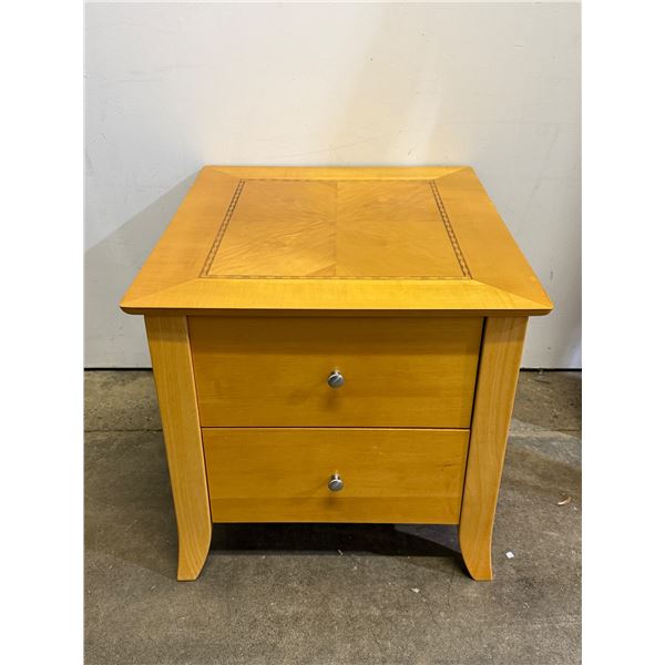 Solid Wood Bedside Table w/ Inlay Top