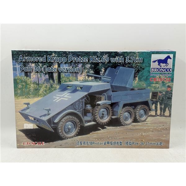 Unbuilt Bronco Armored Krupp Protz Kfz.69 w/ 3.7cm Pak 36 (Late Version) 1/35 Scale Model Kit