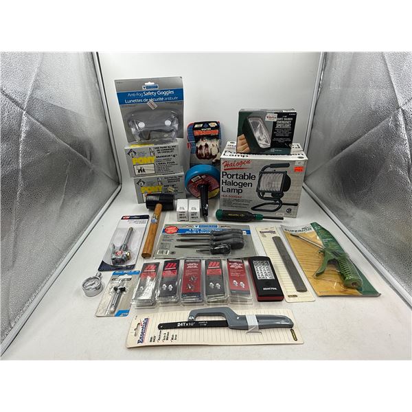 Tool & Automobile Lot w/ Tire Tread Depth Gauge, Portable Halogen Lamp, Torx Screwdrivers, & More
