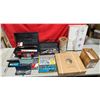 Image 1 : Assorted Tool Lot w/ Socket Sets, Toolbox, Tape Measure, Strap Ties, & More