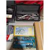 Image 4 : Assorted Tool Lot w/ Socket Sets, Toolbox, Tape Measure, Strap Ties, & More