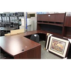 Mahogany U-Shaped Executive Desk With Hutch