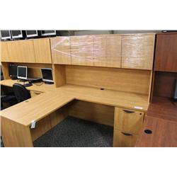 Maple L-Shape Desk With Hutch