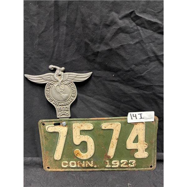 1923 Connecticut license plate with 1932 LA topper