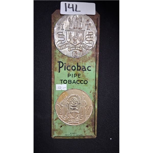 Rare antique metal Piccobac pipe tobacco door push 10"x4"