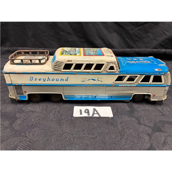 Rare tin early 60s made in Japan tin Greyhound Scenic Cruiser with wonderful graphics 11"