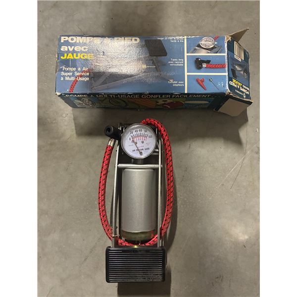Vintage foot pump with gauge, in box