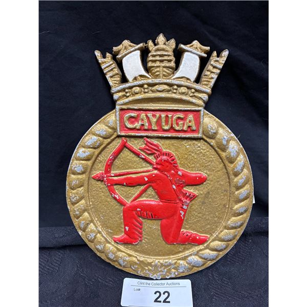 Large cast Cayuga badge with Indian 9"x7"