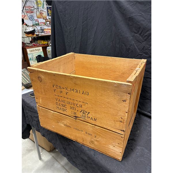 Large vintage Japan wood shipping crate 21"x17"x17"
