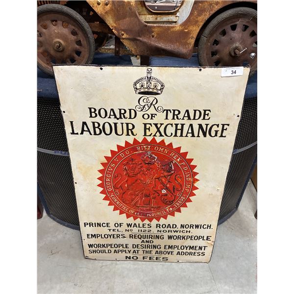 Antique British Government porcelain sign, 36"x24"