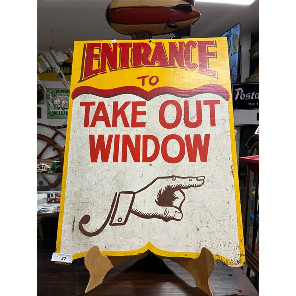 Vintage wooden Take-Out window sign 33"x23"