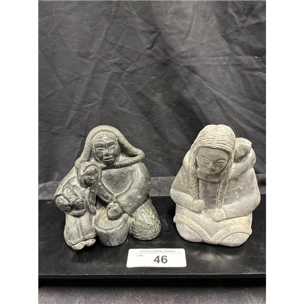 2 Inuit soapstone carvings 6" ea