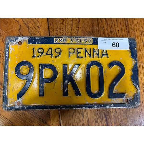 Vintage 1949 Penn license plate