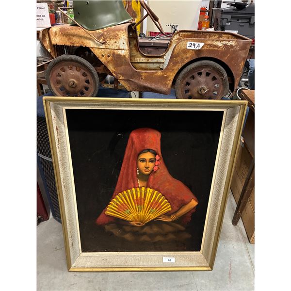 Vintage velvet painting of lady 37"x31"