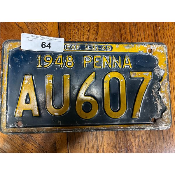 Vintage 1948 Penn license plate