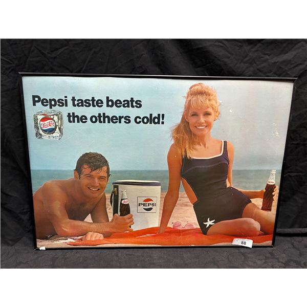 Nicely framed 1960s Pepsi Cola cardboard sign, 32"x22"