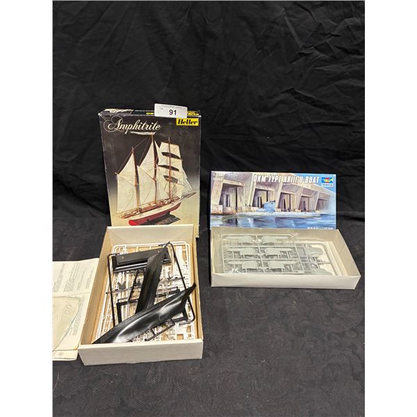 1 vintage 1:144 scale U-Boat model kit & Sailboat model
