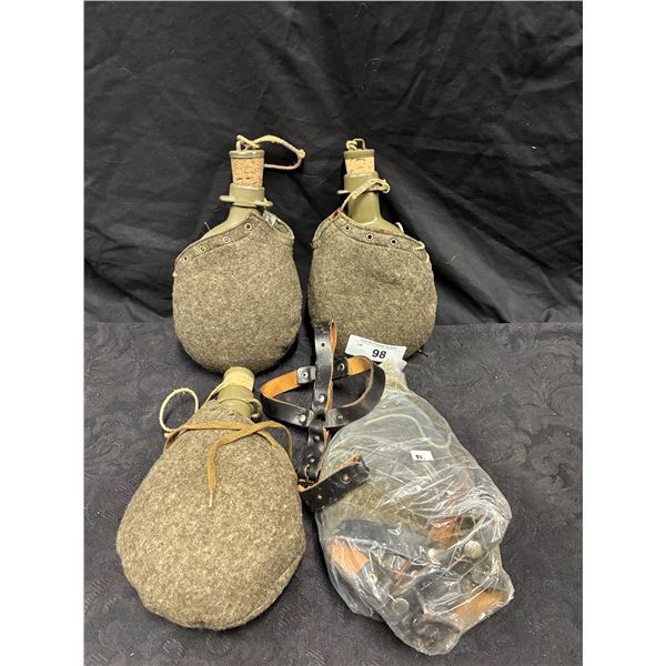 4 vintage military canteens