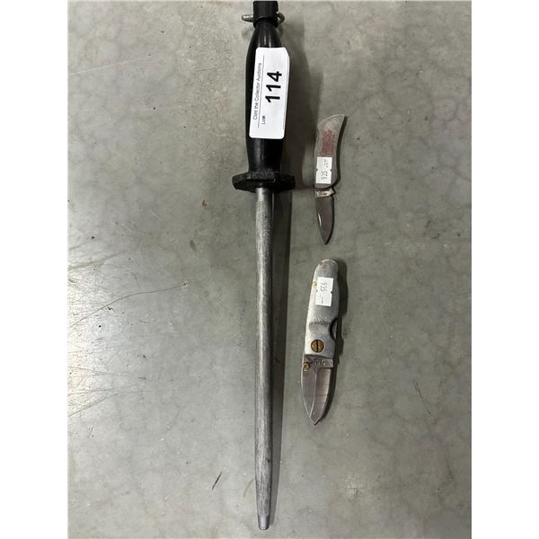 2 vintage knives and sharpener