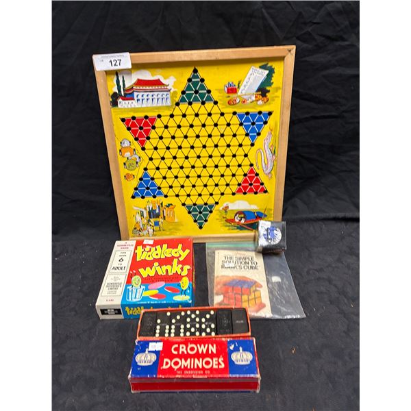 Vintage game lot, Rubik's Cube, Crown Dominoes, etc