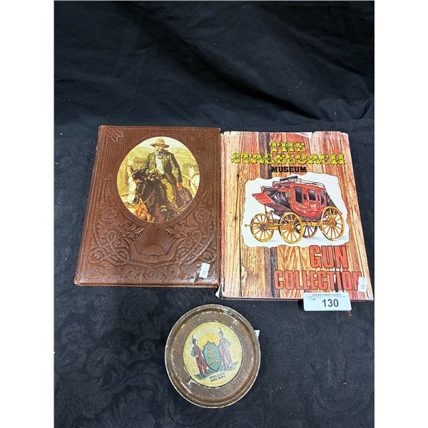 3 piece vintage items, Stagecoach books & Native tobacco can lid
