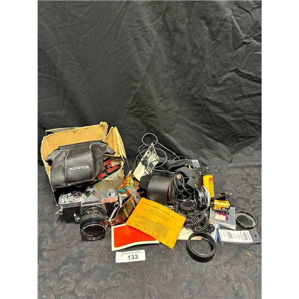 Vintage Conica camera inc film, case, etc