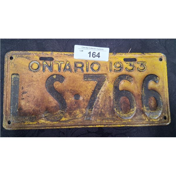 Vintage 1933 Ontario license plate