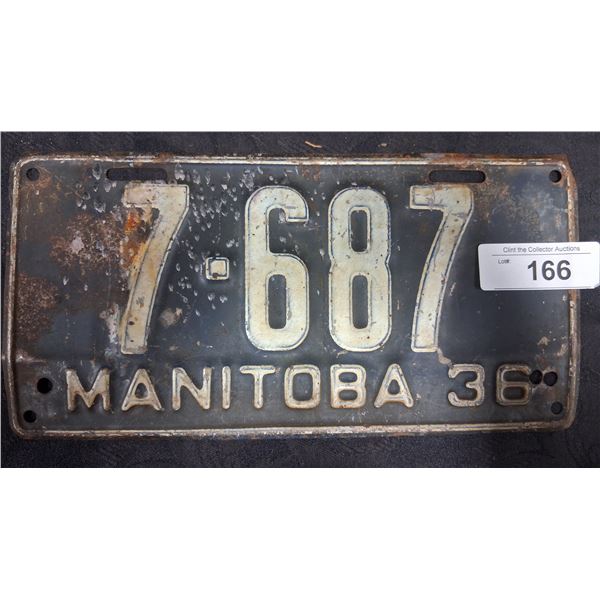 Vintage 1936 Manitoba license plate