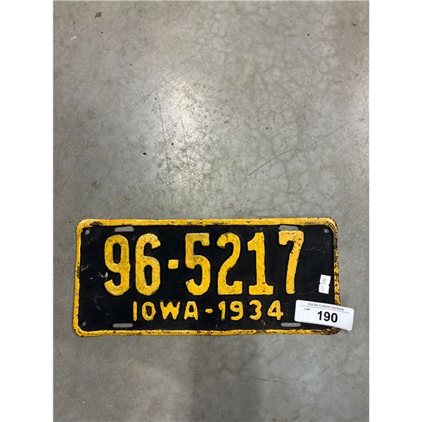Vintage 1934 Iowa license plate
