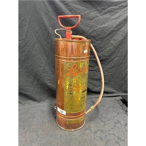 Vintage Pyrene brass and copper fire extinguisher 20" tall