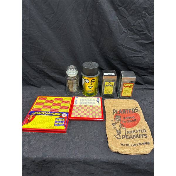 Vintage Planter's collectable lot inc crib board, can, etc