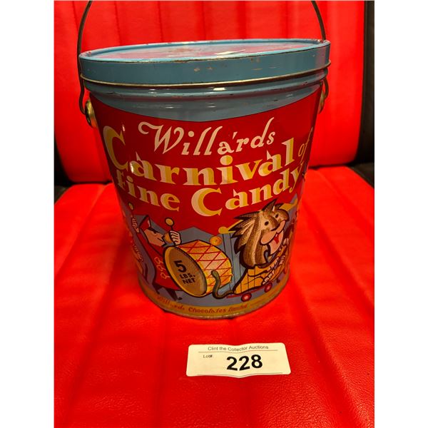 Large Carnival Time candy pail 5 lb tin