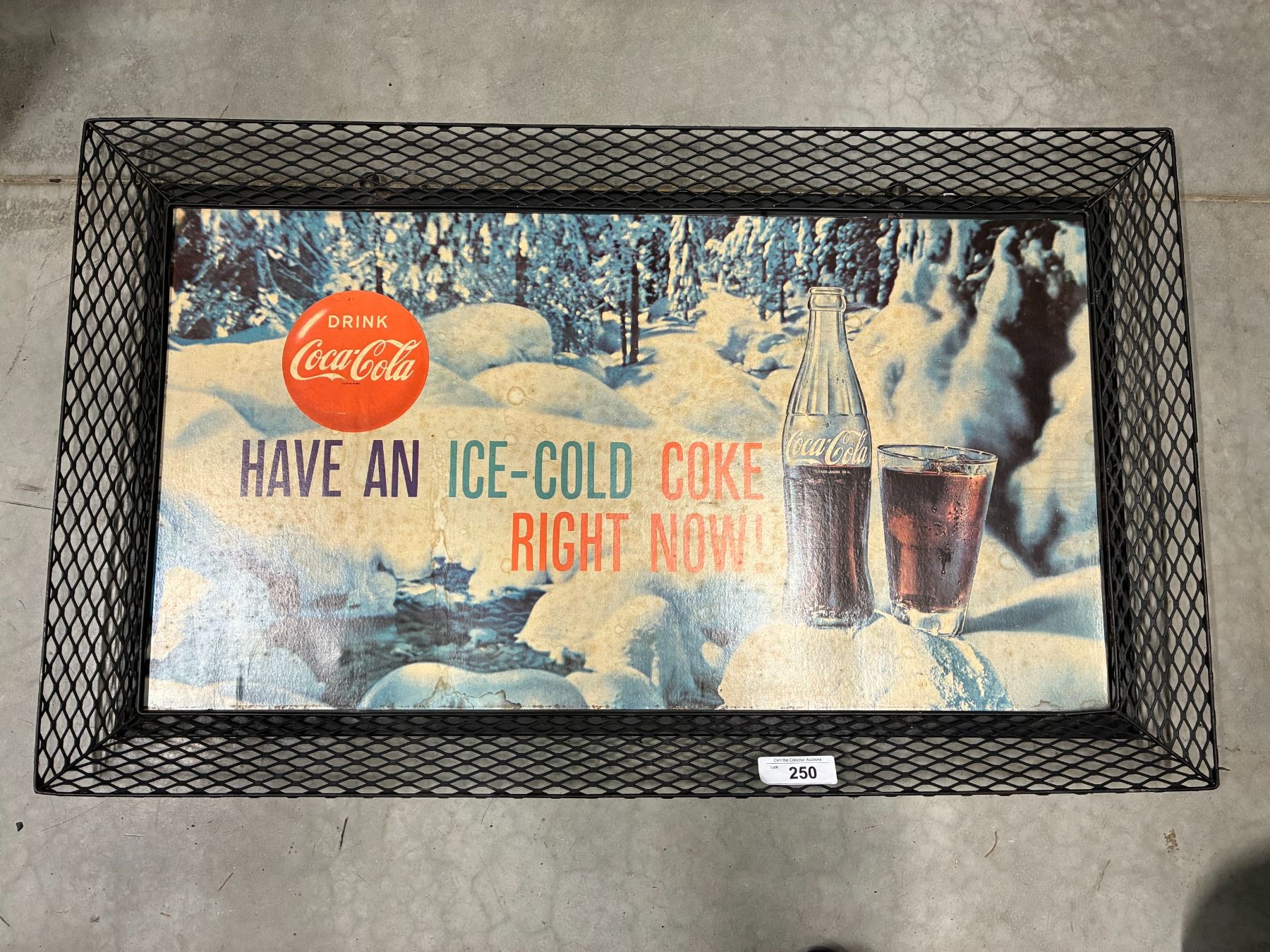 Colas Frame 1950s expanded metal Coca-Cola frame with cardboard ad 39