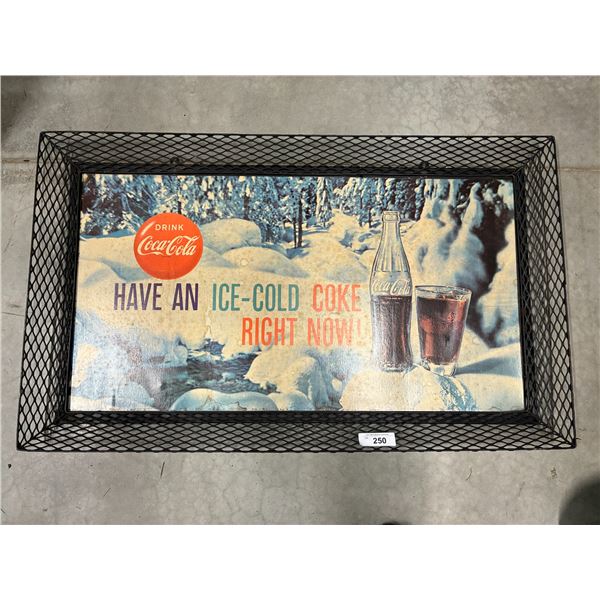 1950s expanded metal Coca-Cola frame with cardboard ad 39"x24"