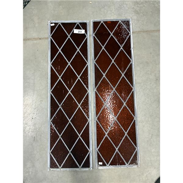 Pair of stained, leaded glass windows 35"x10"
