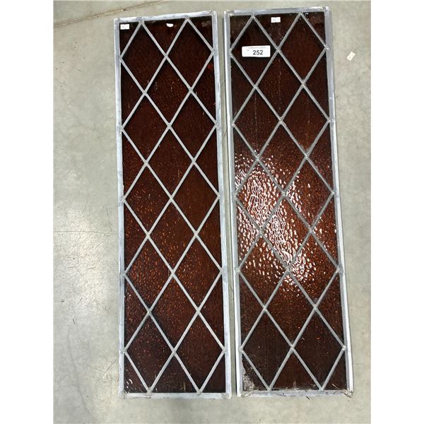 Pair of stained, leaded glass windows 35"x10"