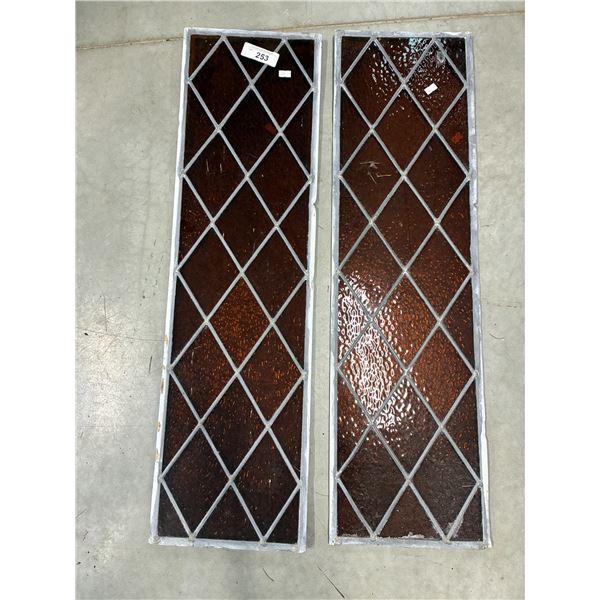 Pair of stained, leaded glass windows 35"x10"