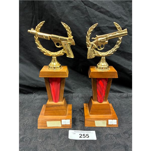 2 vintage shooting trophies 10"
