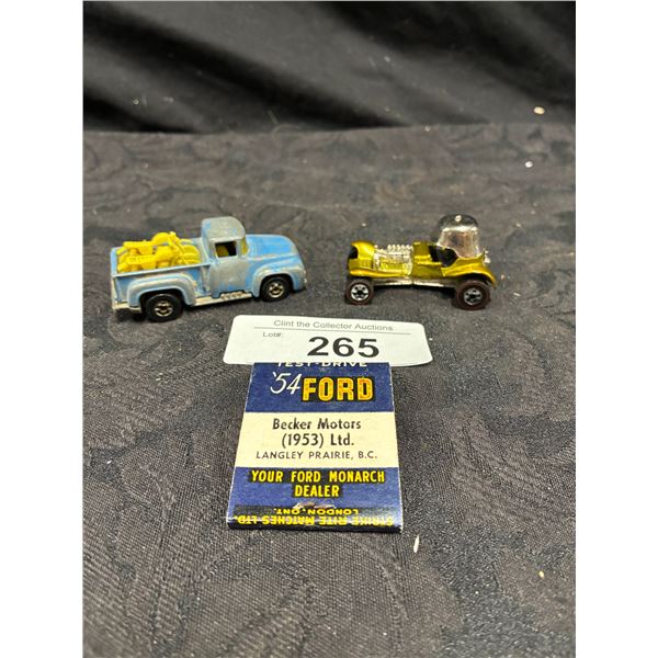 2 vintage die cast cars and Ford matches