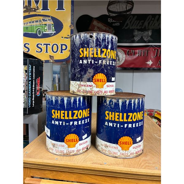 3 1950s Shellzone antifreeze cans