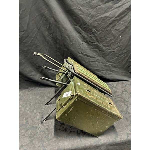 Vintage pinstriped custom made bike panier mount made from ammo boxes etc