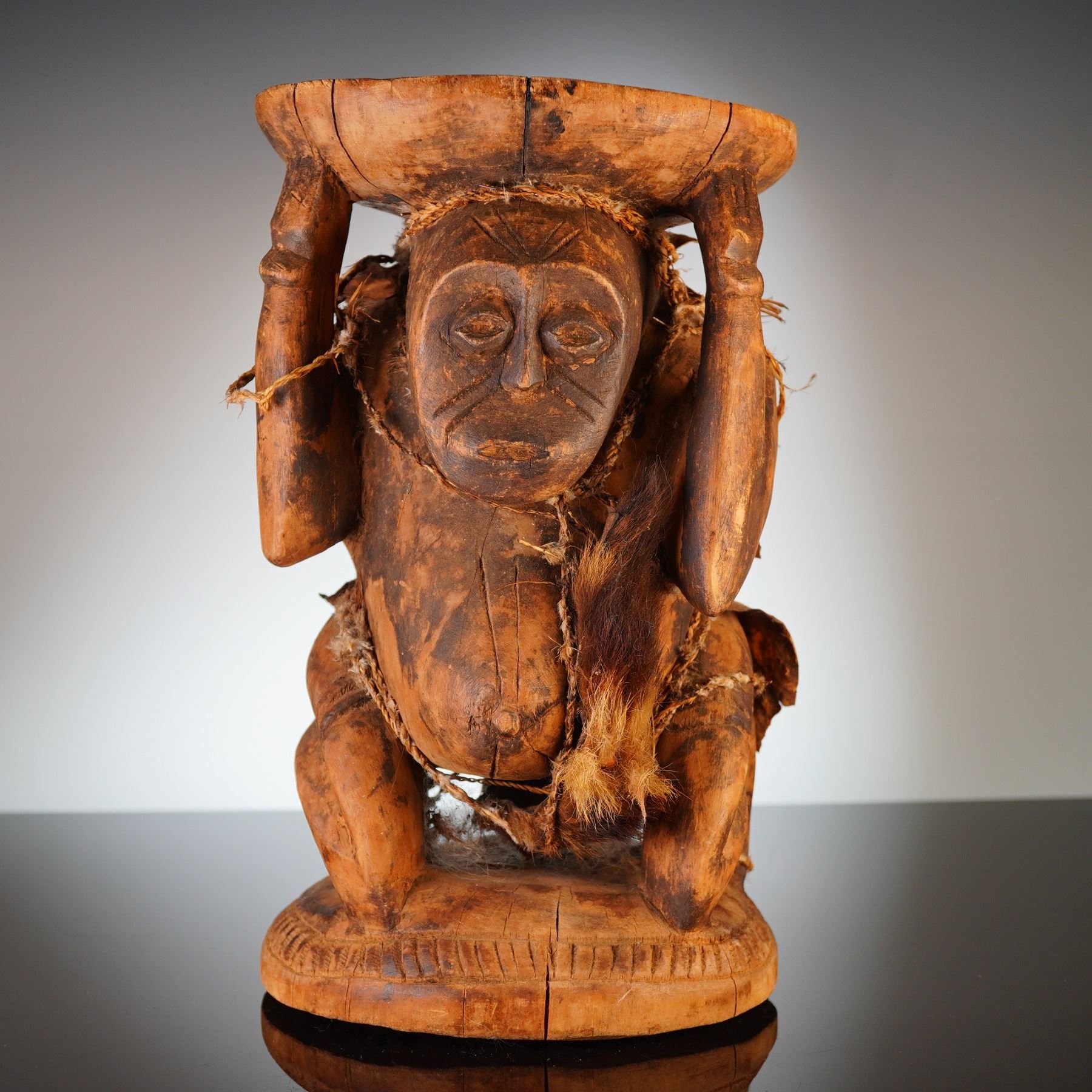 Carved Wooden Ritual Figural Stand