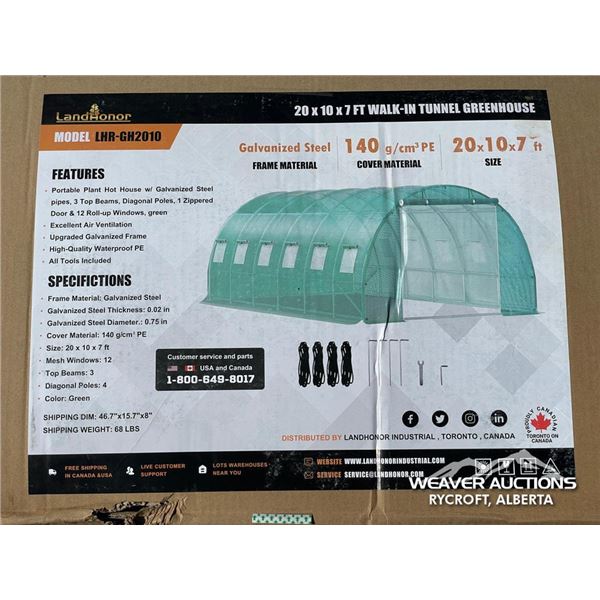 LANDHONOR 7 X 10 X 20 FT. TUNNEL GREENHOUSE